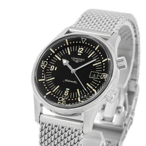 Longines Men's L3.774.4.50.6 Legend Diver Black Dial Auto