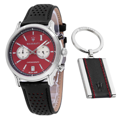 R8871638002-Maserati Men's R8871638002 Legend Red Dial Chrono Watch