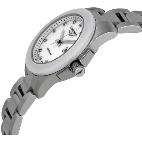 Longines Ladie`s L32574876 Conquest Diamond Mother Of Pearl Dial Stainless Steel Watch Watch